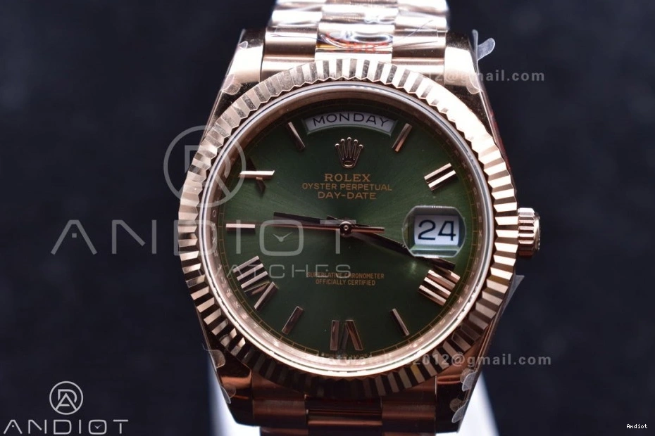 RG DayDate GMF Dial 40 Markers Roman President Green Weighted Steel Tungsten V2 A2836 Bracelet 904L on 1109